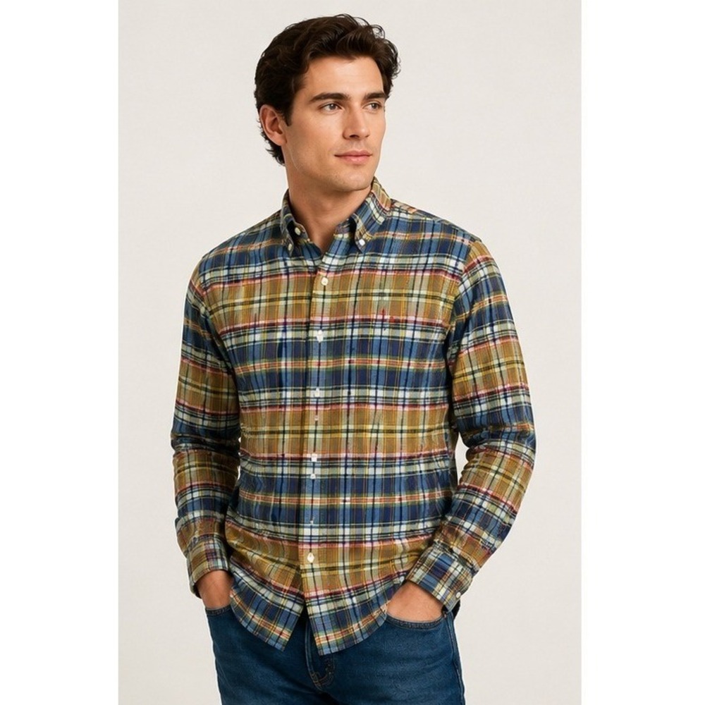Polo Ralph Lauren Plaid Button Front Shirt Mens Medium Classic Fit Cotton Preppy